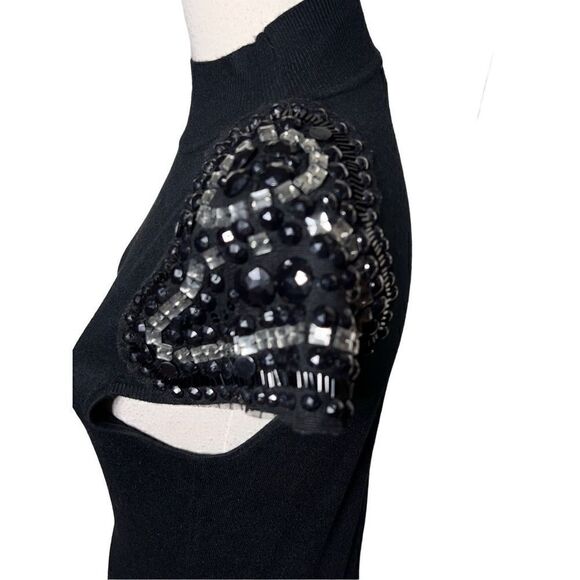 Cache Short Sleeve Mock Turtleneck Embellished Tunic Sweater Medium - Picture 3 of 5